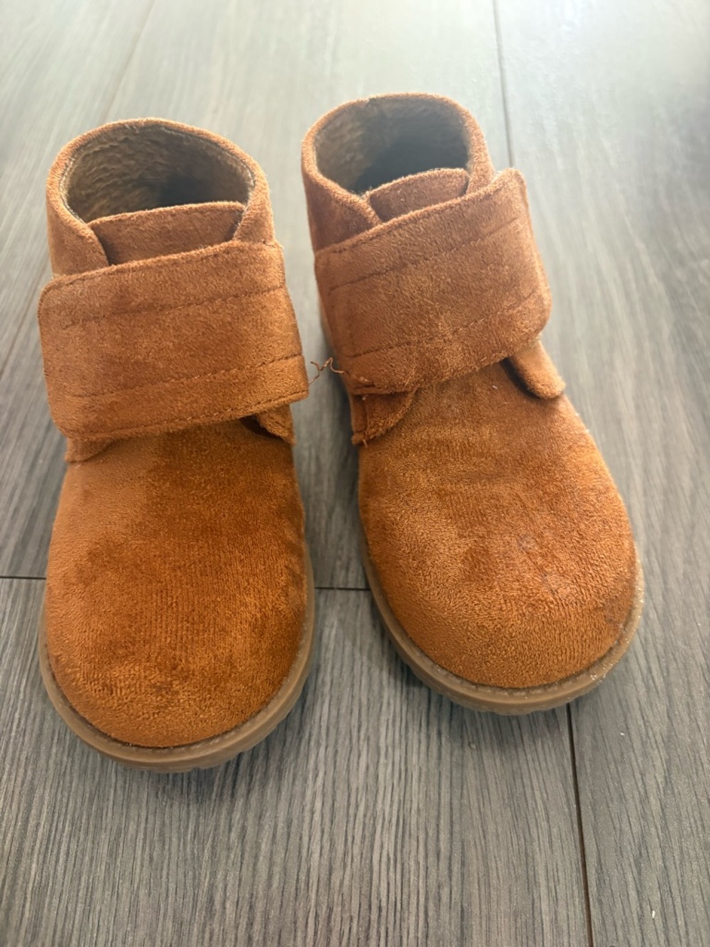 Kids Suede Strap Boots in Chestnut Brown